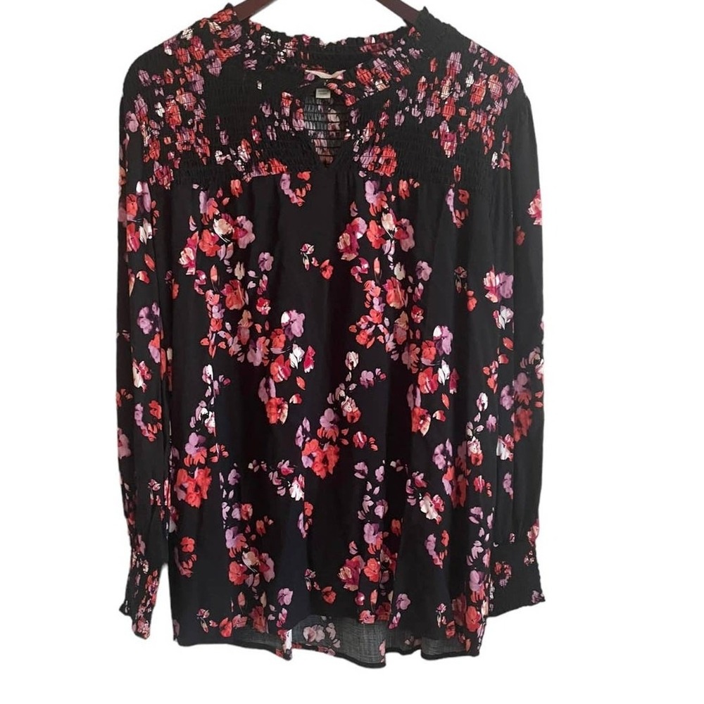 Alexander‎ Jordan Women Cottagecore Floral Top XL Black Smocked Boho Peasant